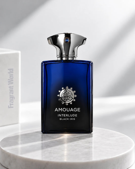 Amouage INTERLUDE MAN BLACK IRIS | Recreate @visual reference 1 exactly as it is but my fragrance instead of the one in it, very naturally.