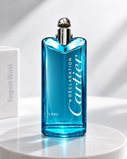 Cartier DECLARATION L 'EAU | Recreate @visual reference 2 exactly as it is but my fragrance instead of the one in it, very naturally.