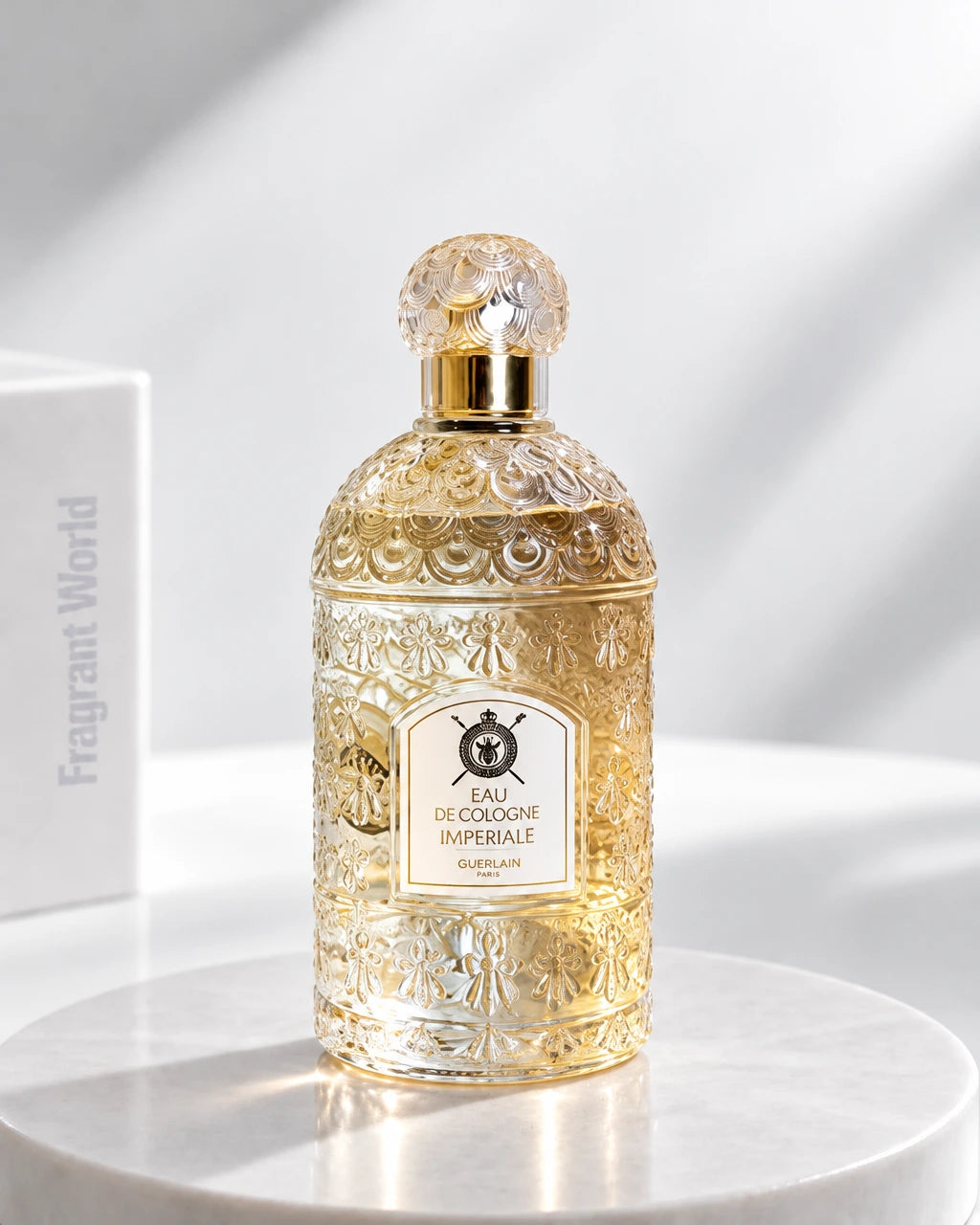Guerlain  EAU DE COLOGNE IMPERIALE | Recreate @visual reference 2 exactly as it is but my fragrance instead of the one in it, very naturally.