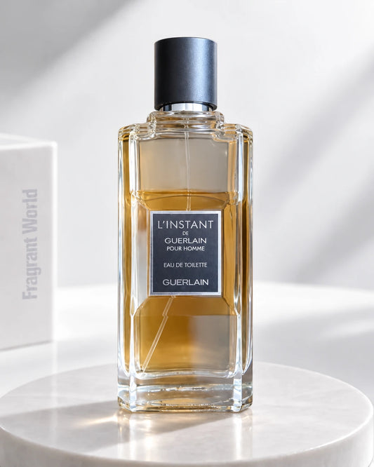 Guerlain L'INSTANT DE GUERLAIN EDT | Recreate @visual reference 2 exactly as it is but my fragrance instead of the one in it, very naturally.