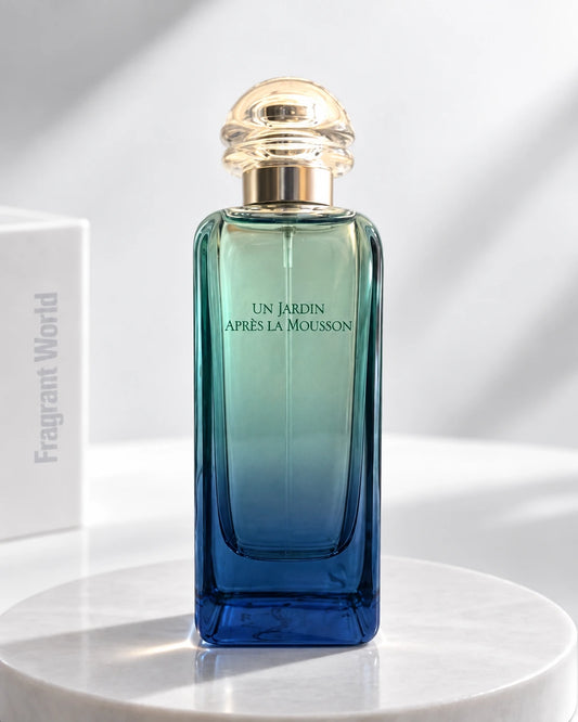 Hermès UN JARDIN APRÈS LA MOUSSON | Recreate @visual reference 2 exactly as it is but my fragrance instead of the one in it, very naturally.
