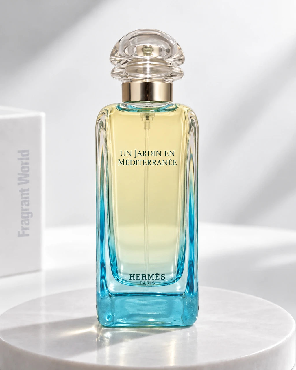 Hermès UN JARDIN EN MEDITERRANÉE | Recreate @visual reference 2 exactly as it is but my fragrance instead of the one in it, very naturally.