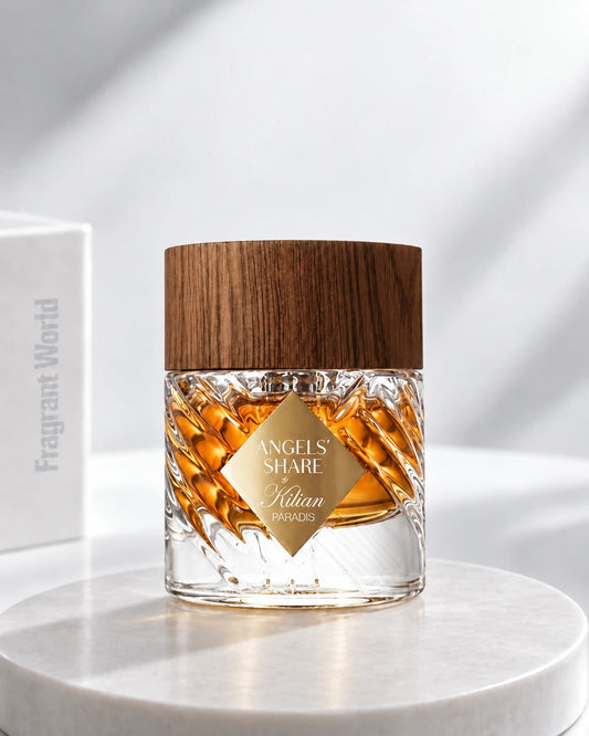 Kilian ANGELS' SHARE | Recreate @visual reference 2 exactly as it is but my with my fragrance botlle instead of the one in it, very naturally.