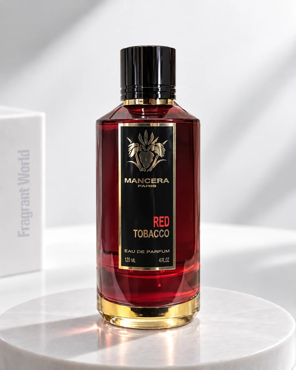 Mancera RED TOBACCO | Recreate @visual reference 2 exactly as it is but my fragrance instead of the one in it, very naturally.