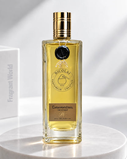 Nicolai Parfumeur CARAVANSÉRAIL INTENSE | Recreate @visual reference 2 exactly as it is but my fragrance instead of the one in it, very naturally.