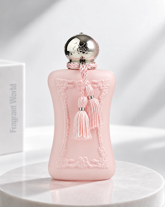 Parfums de Marly DELINA | Recreate @visual reference 2 exactly as it is but my fragrance instead of the one in it, very naturally.