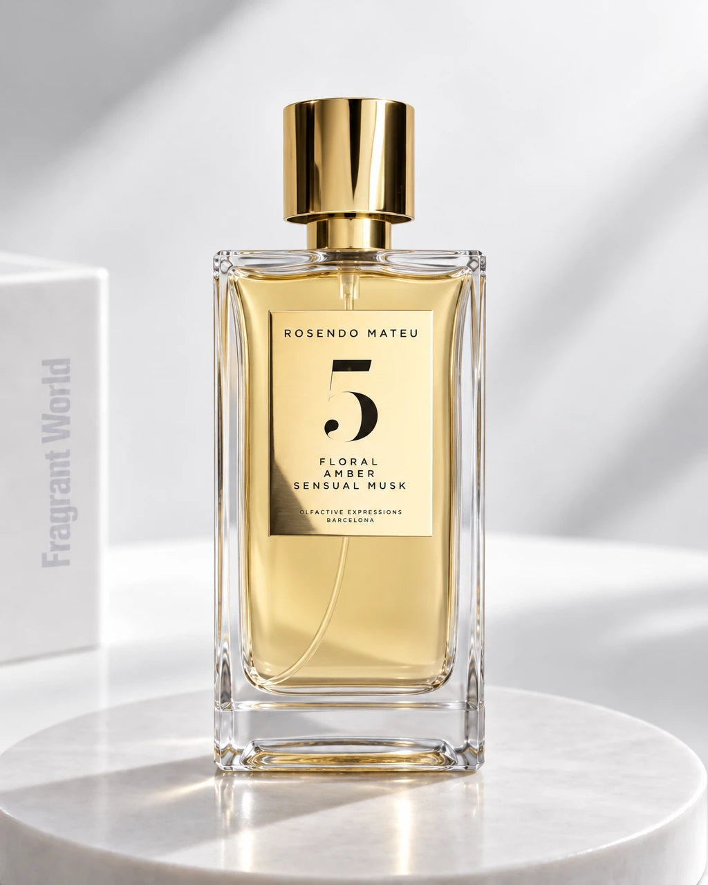 Rosendo Mateu Nº 5 FLORAL, AMBER, SENSUAL MUSK | Recreate @visual reference 2 exactly as it is but my fragrance instead of the one in it, very naturally.