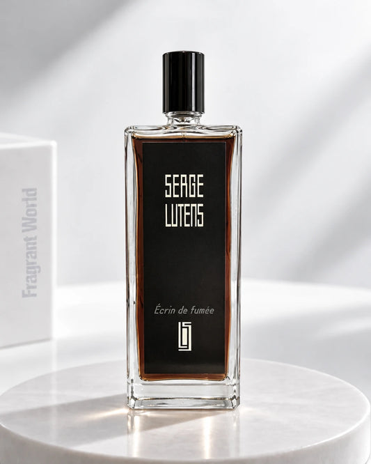 Serge Lutens ÉCRIN DE FUMÉE | Recreate @visual reference 2 exactly as it is but my fragrance instead of the one in it, very naturally.